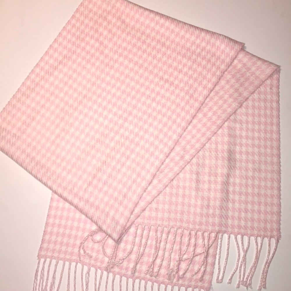 Pink and White Check Scarf with Fringe EUC